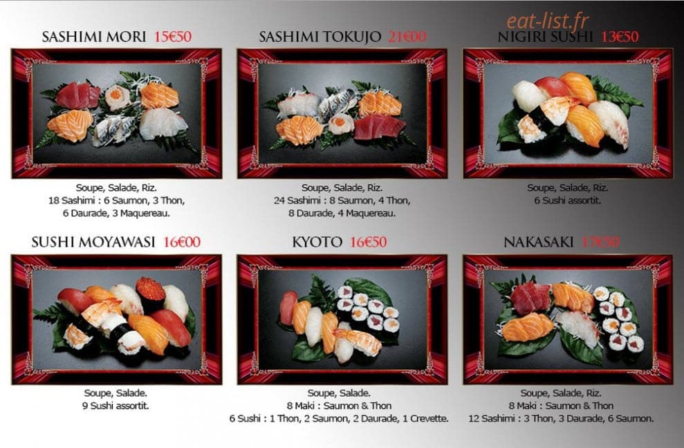 Carte et menu de Le Fujiyama à Saint Medard en Jalles — Les menus sushis, makis et sashimis