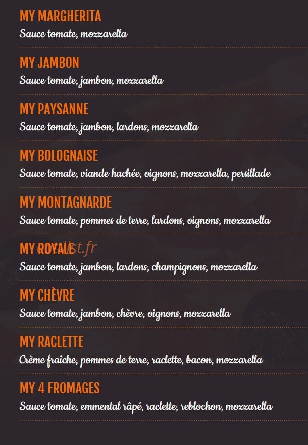 My Pizza — carte page 1