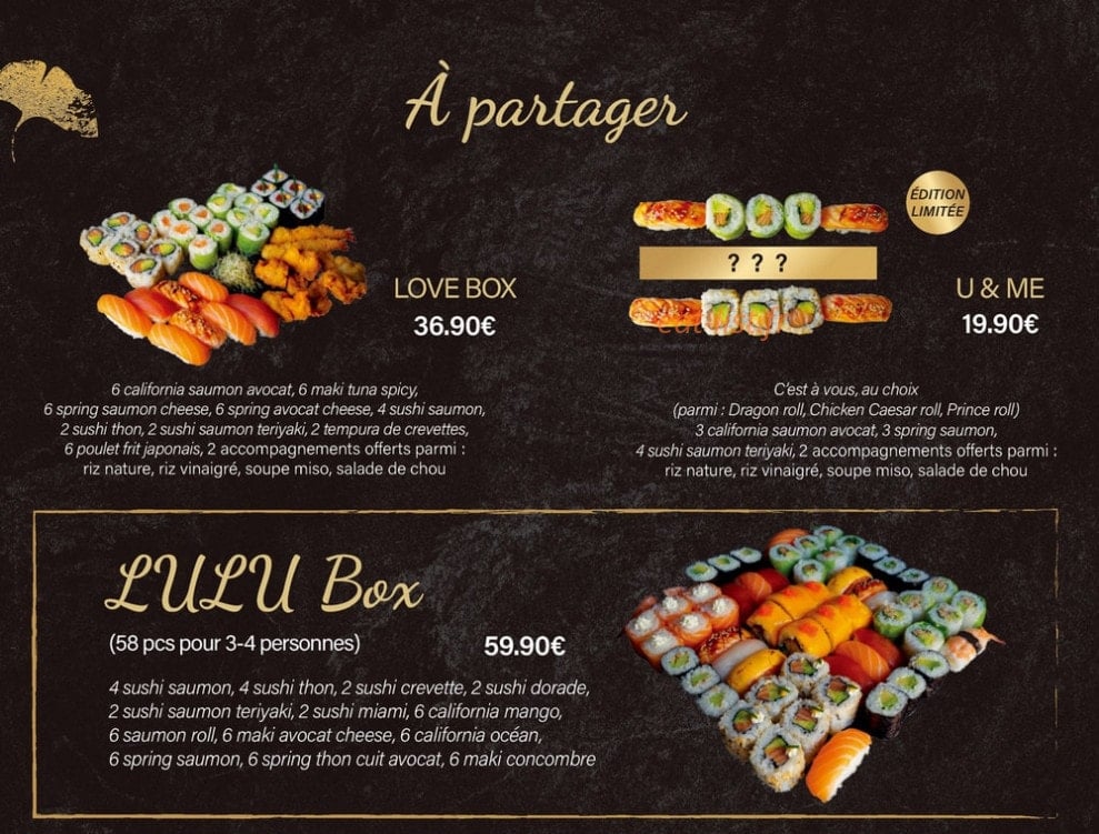 Carte et menu de Sushi Lu à Saint Medard en Jalles — A partager