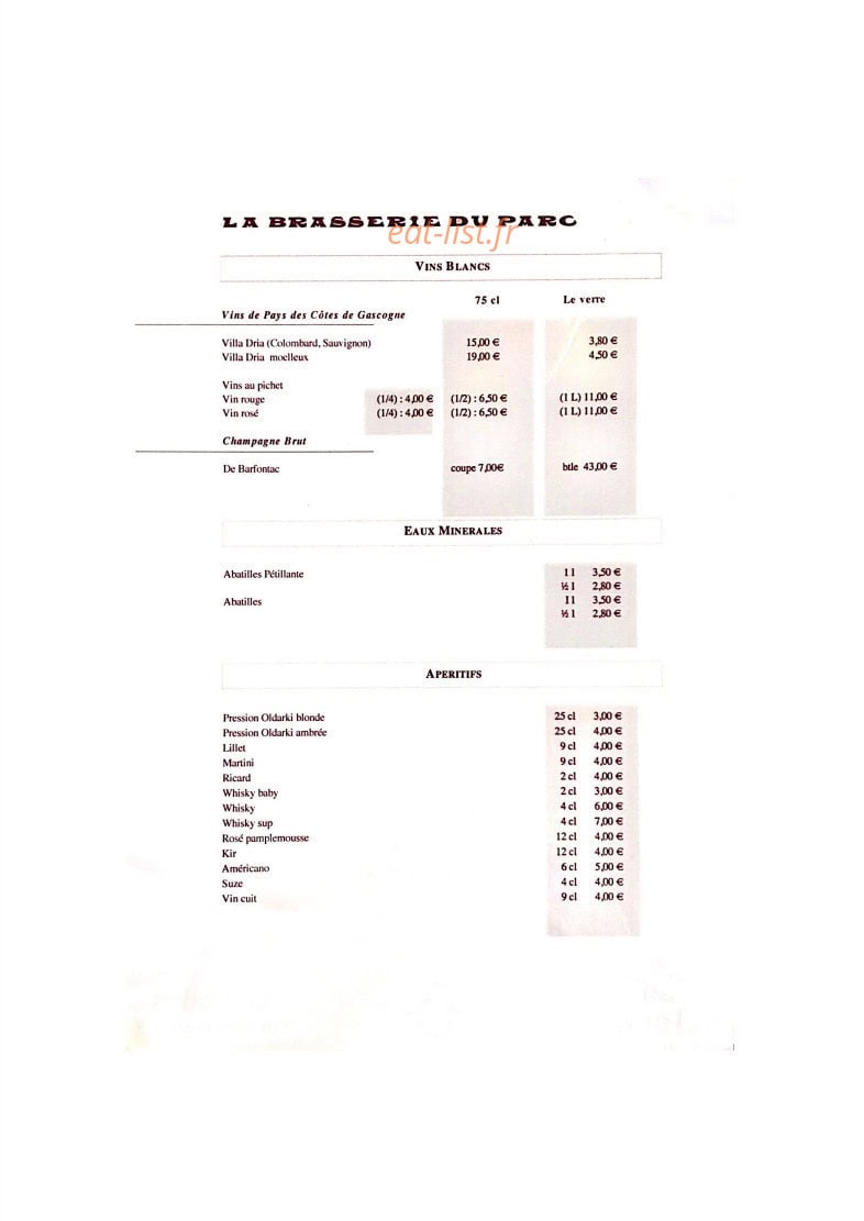 Brasserie du Parc — carte page 2