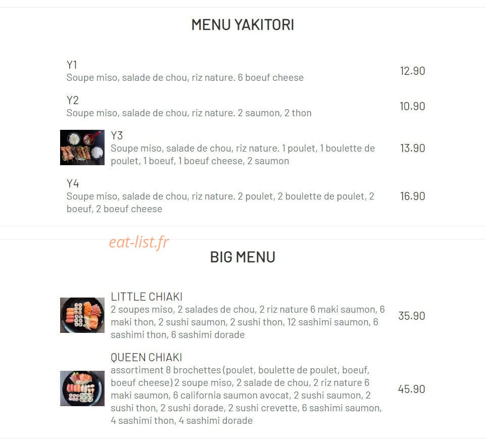 Chiaki Sushi — carte page 3