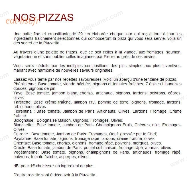 La Piazzetta — carte page 1