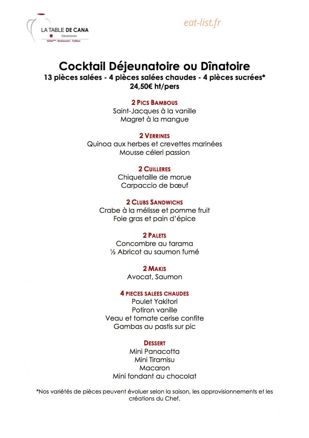 La Table de Cana — carte page 10