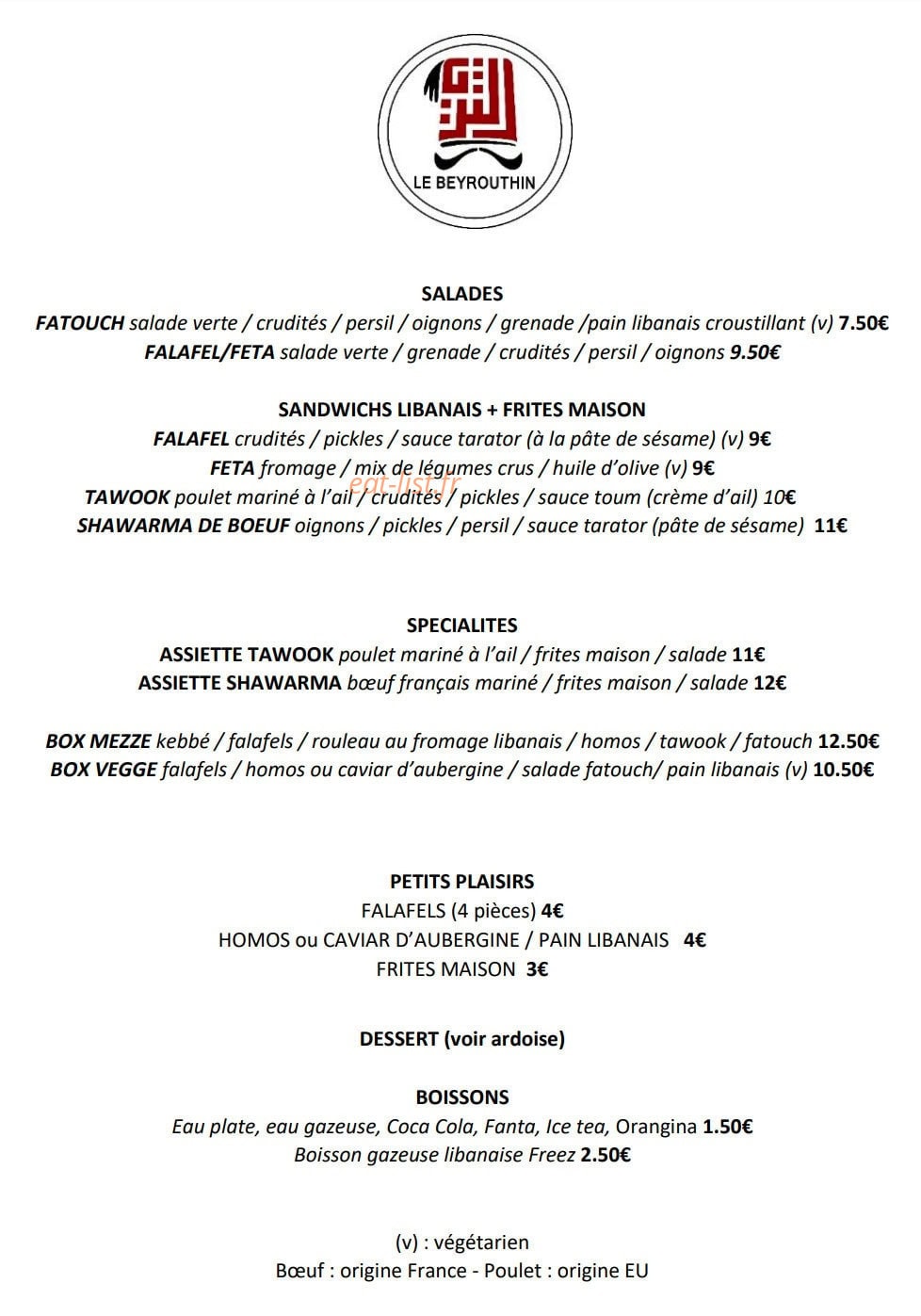Le Beyrouthin — carte page 1