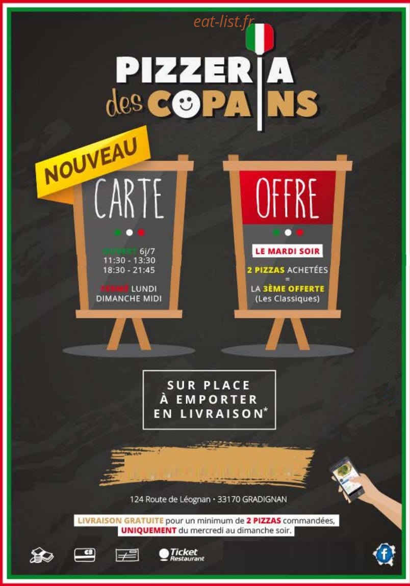 Pizzeria des copains — carte page 1