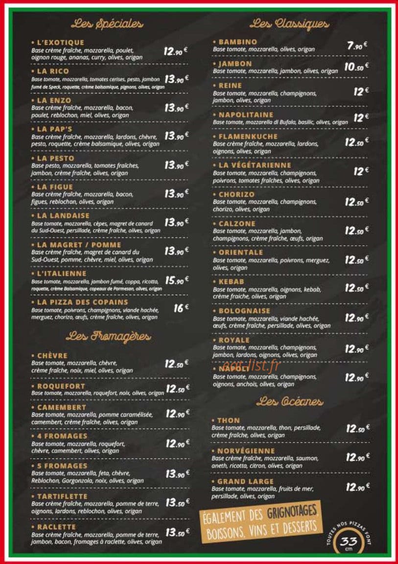 Pizzeria des copains — carte page 2