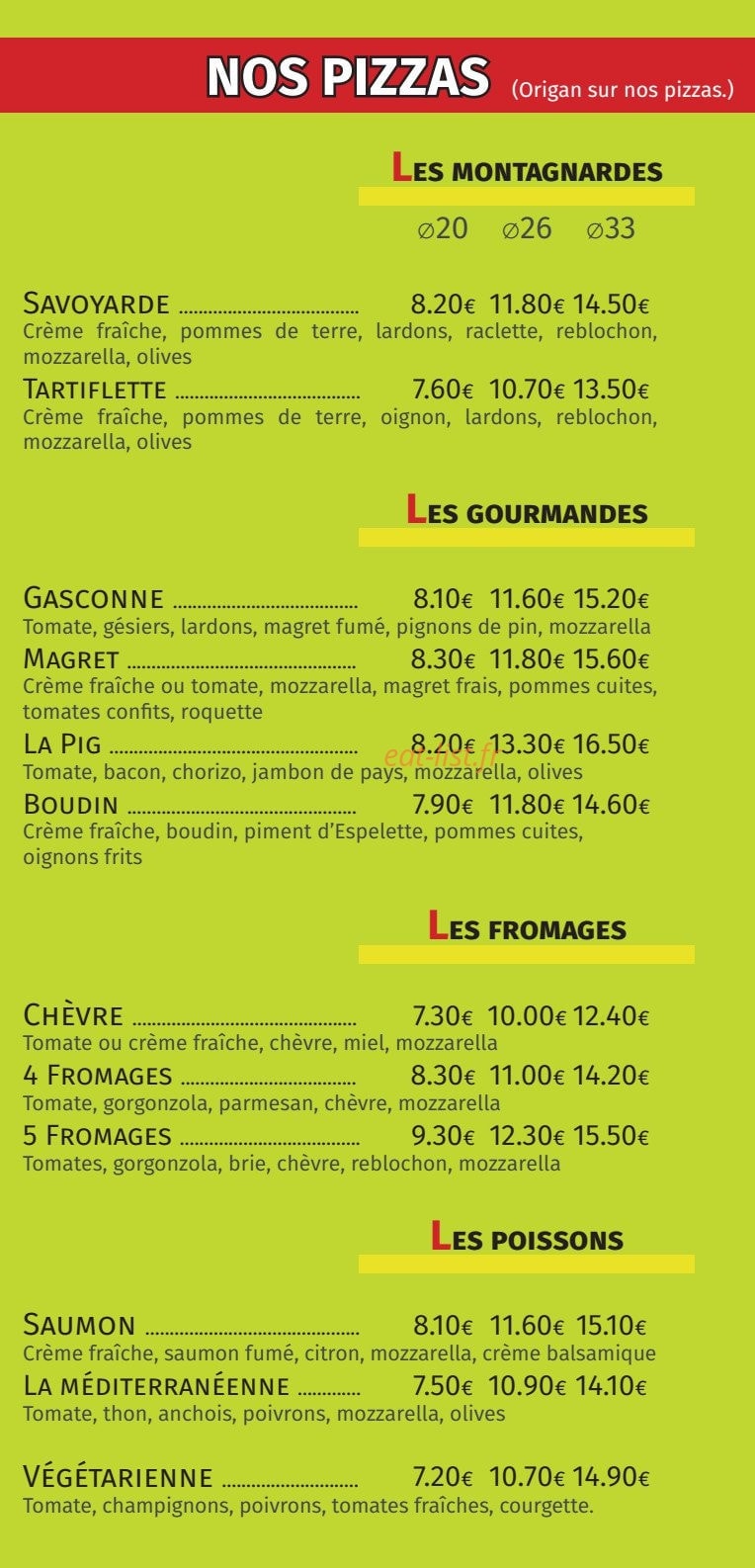 Miam Pizza — carte page 2
