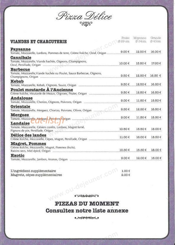 Pizza Délice — carte page 2