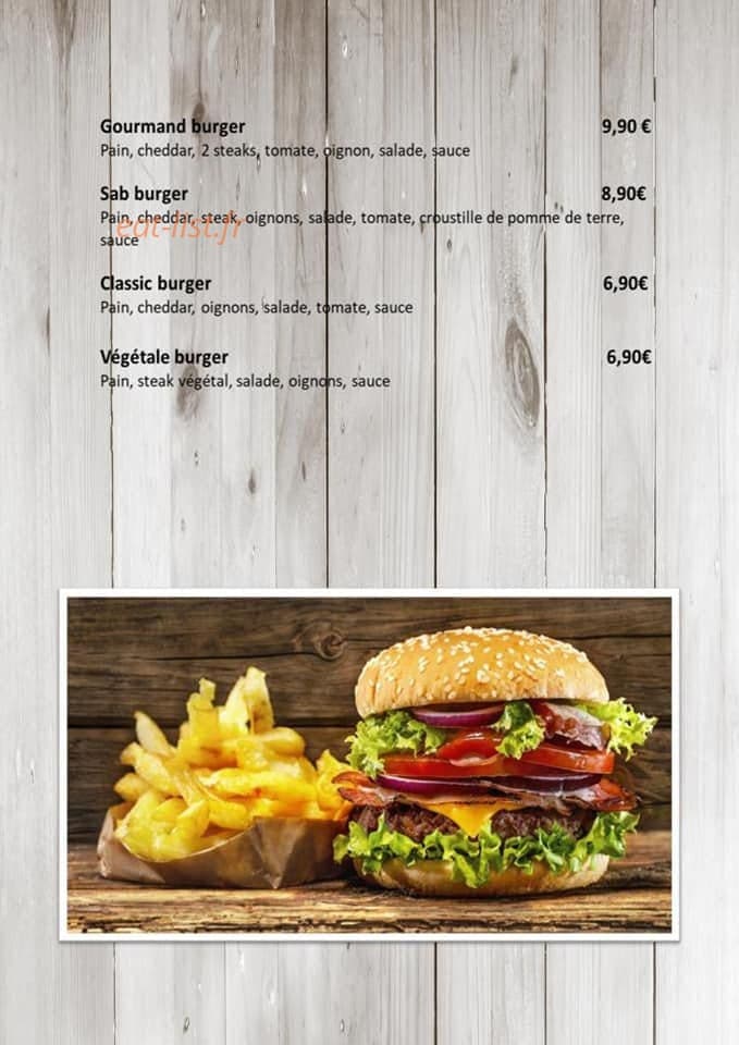 Carte et menu de Chez Sab à Gironde sur Dropt — Burgers suite