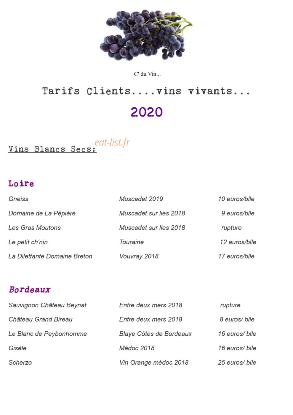 C' du Vin... — carte page 1