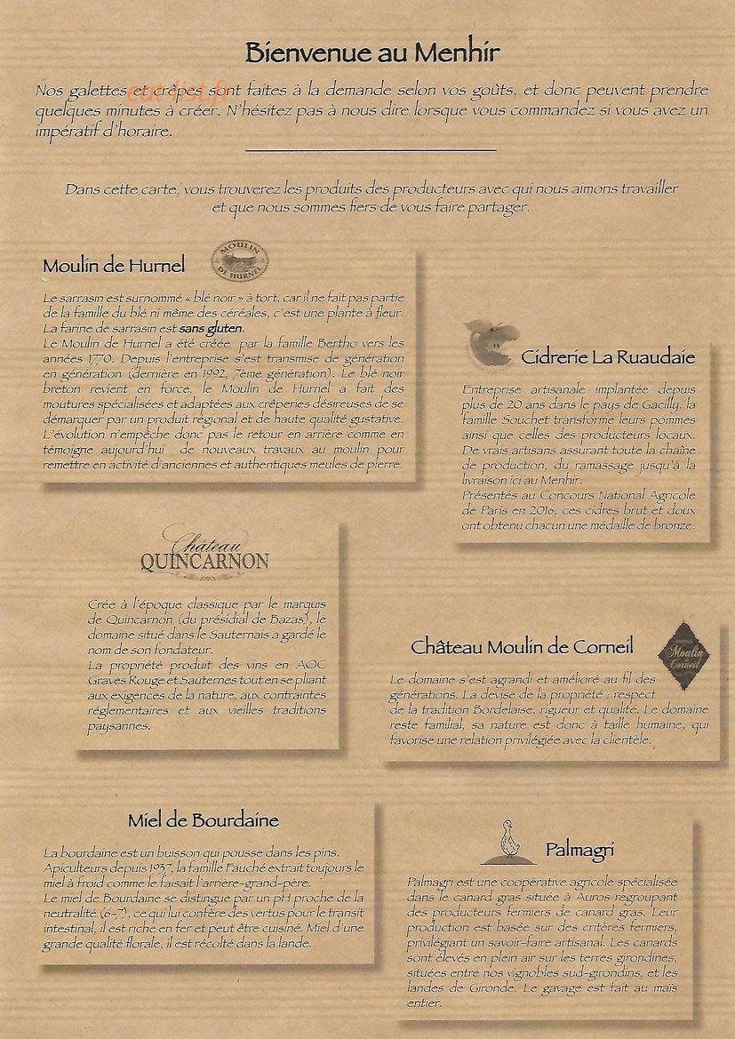 Crêperie Le Menhir — carte page 2