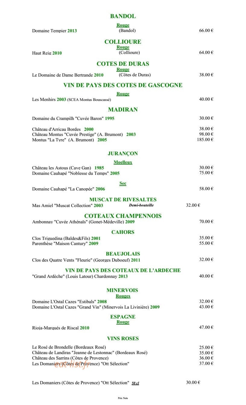 Hôtel Restaurant Claude Darroze — carte page 15