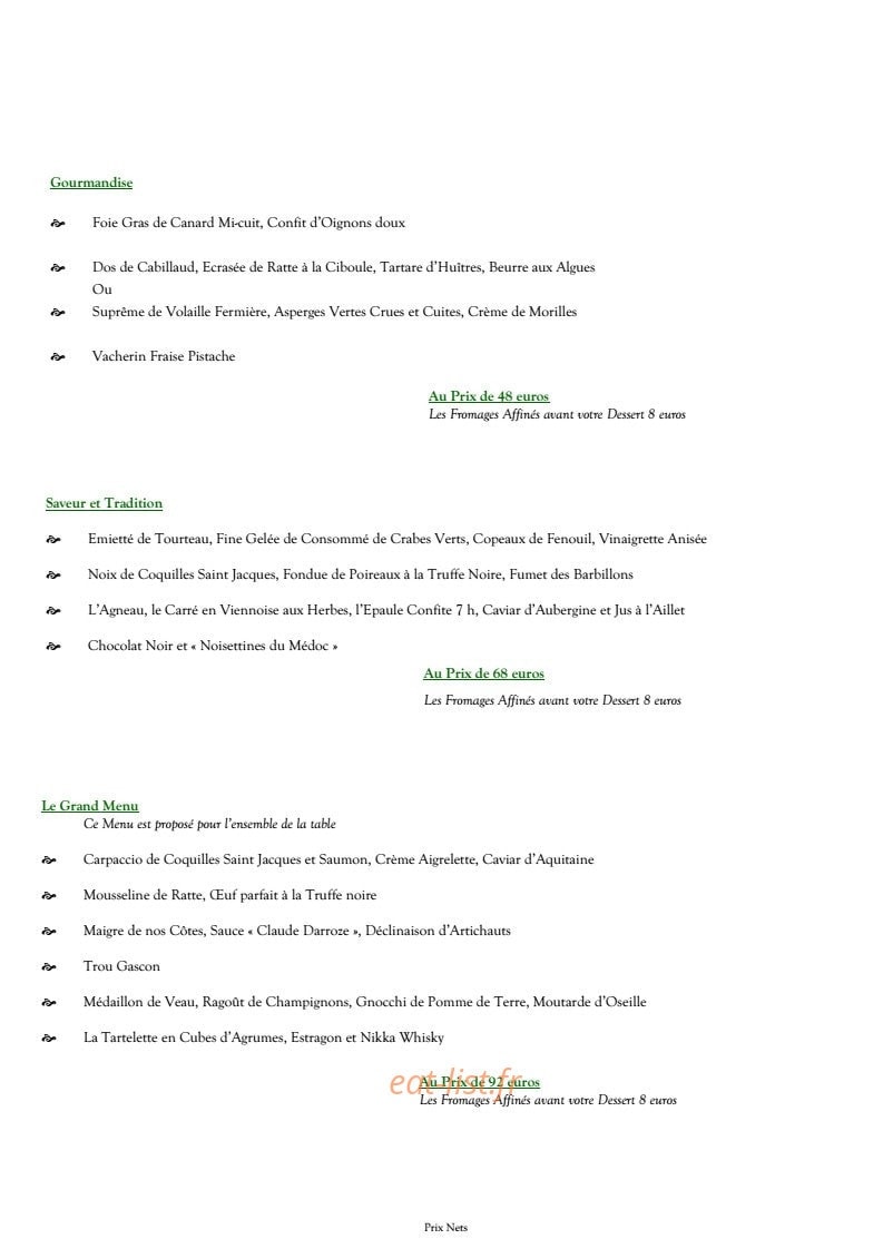Hôtel Restaurant Claude Darroze — carte page 3