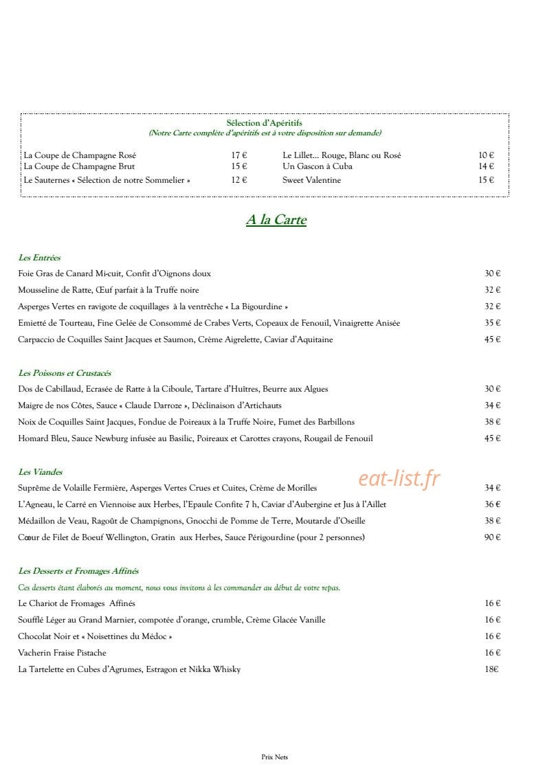 Hôtel Restaurant Claude Darroze — carte page 2