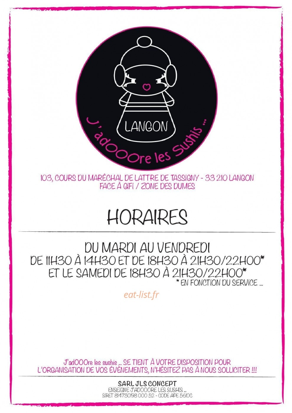 J'Adooore Les Sushis — carte page 1