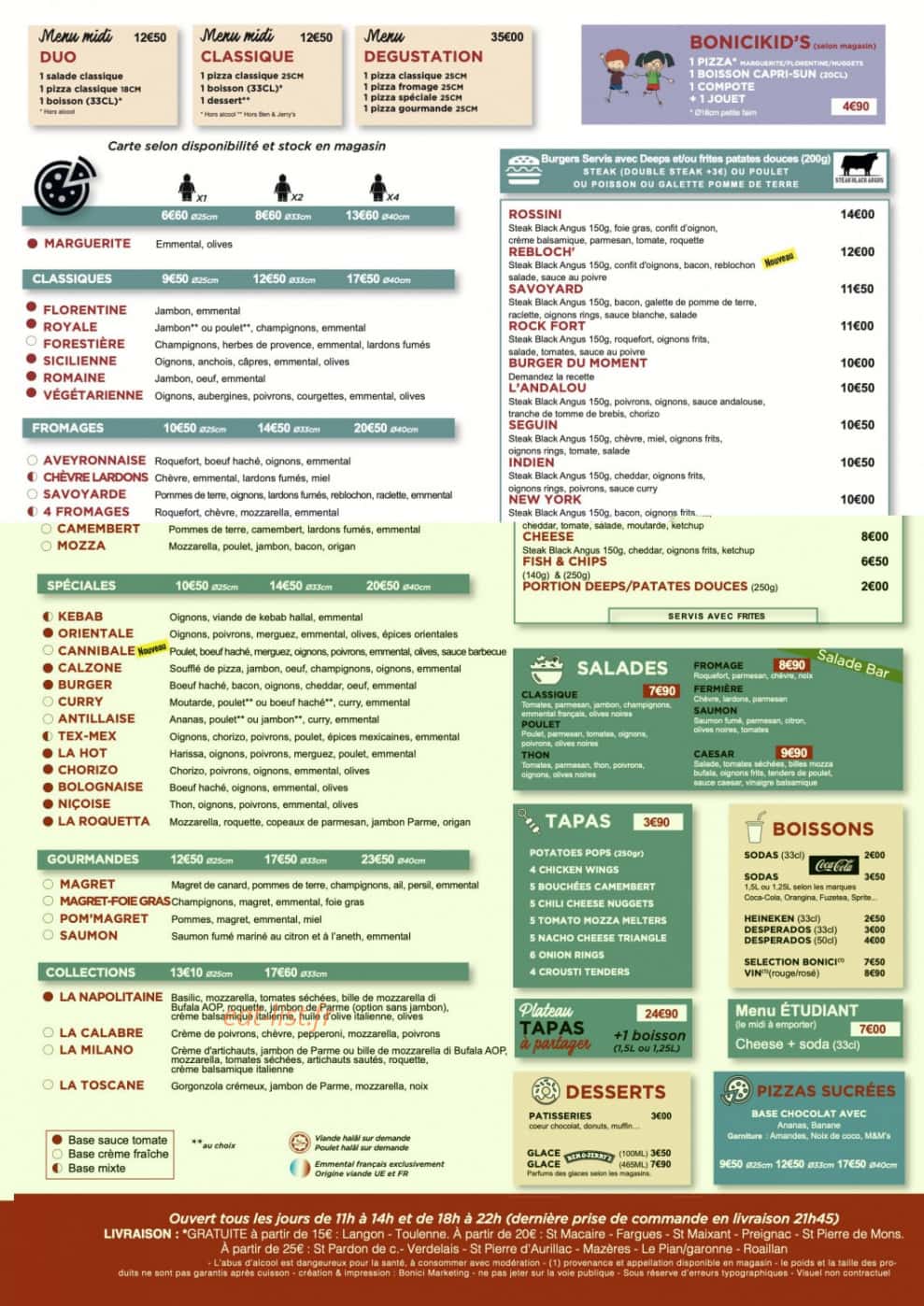 Pizza Bonici — carte page 1