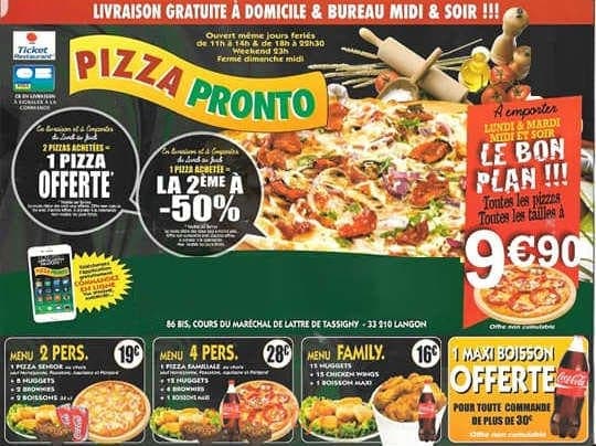 Pronto Pizza — carte page 1
