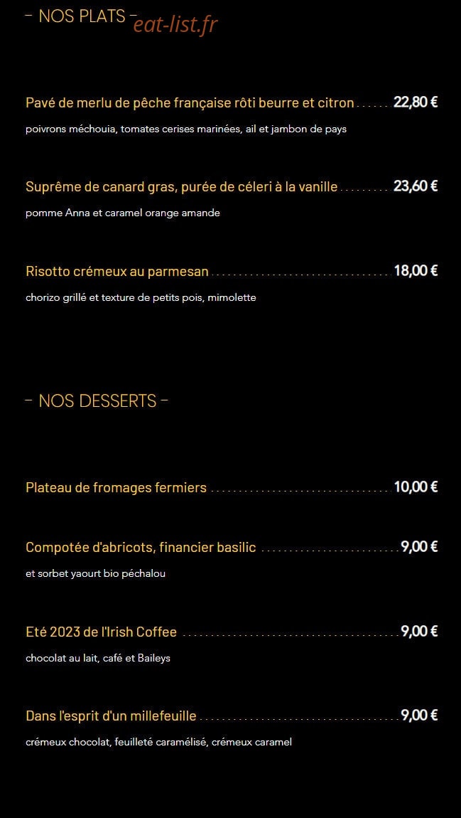 Carte et menu de Au Fil de L'eau à Sainte Foy la Grande — Les plats, desserts