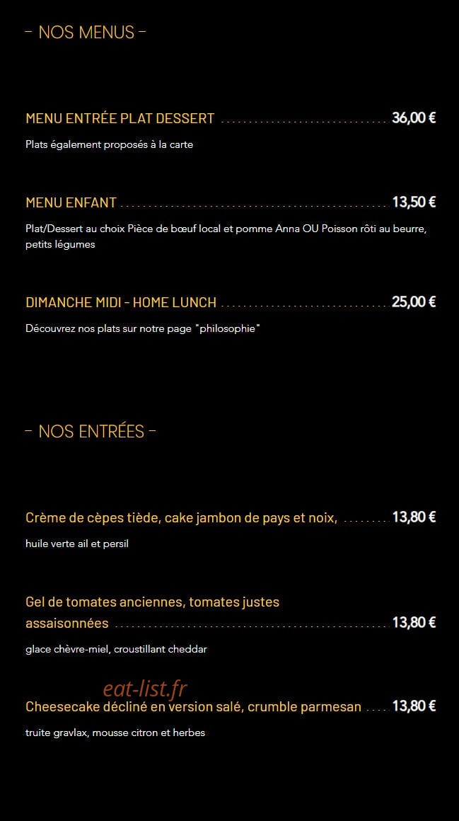 Carte et menu de Au Fil de L'eau à Sainte Foy la Grande — Les menus, entrées
