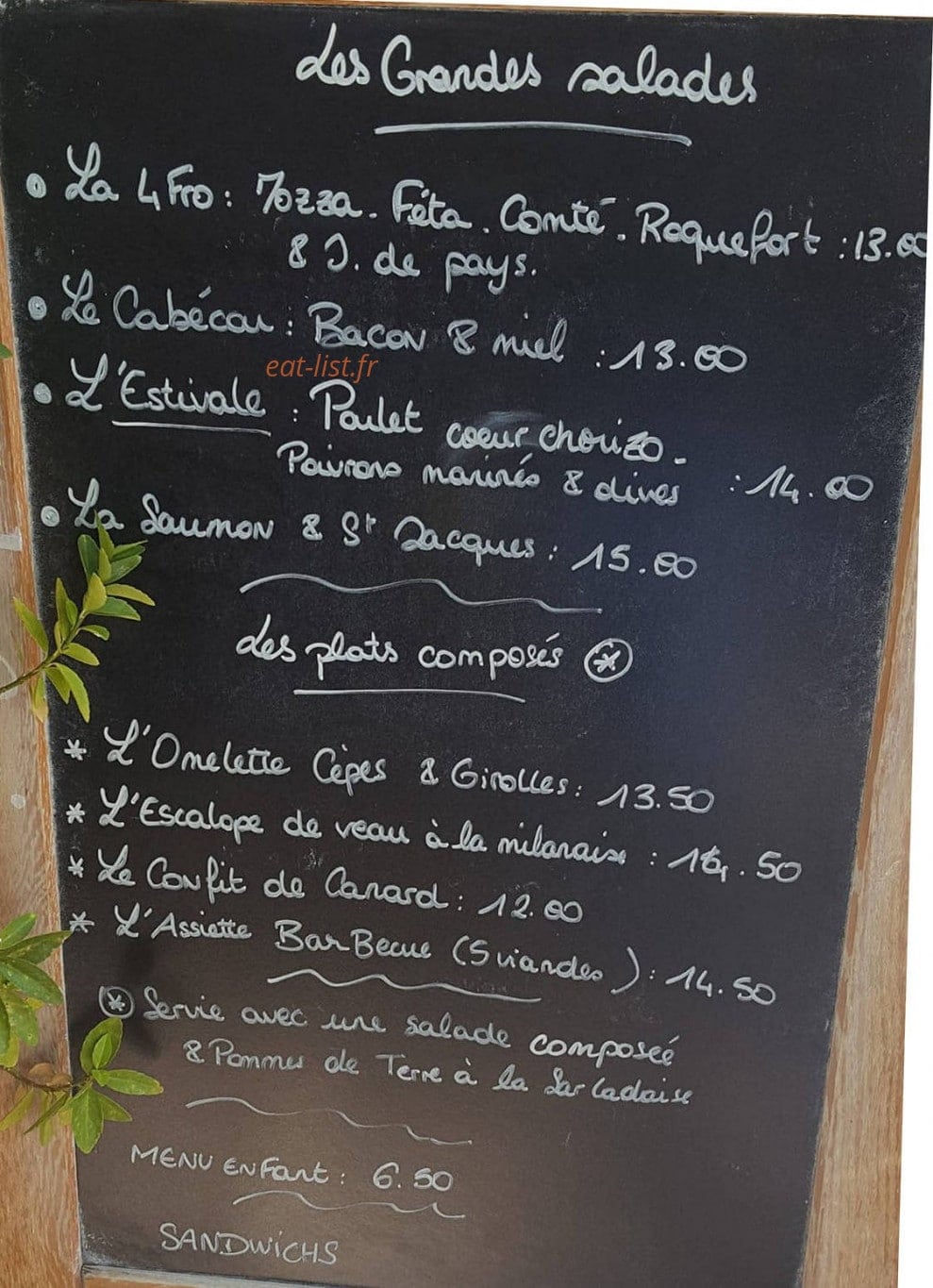 Carte et menu de Au Plaisir Gourmand à Sainte Foy la Grande — Exemple de menu