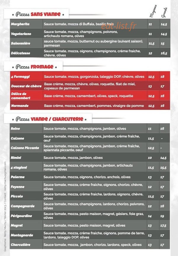Carte et menu de Come in Italia à Sainte Foy la Grande — Les pizzas
