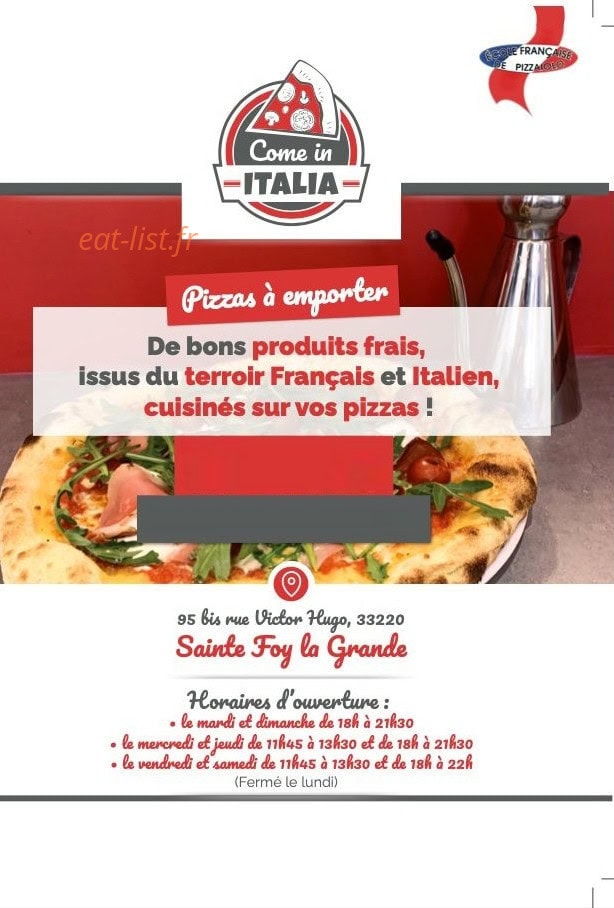 Carte et menu Come in Italia, Sainte Foy la Grande