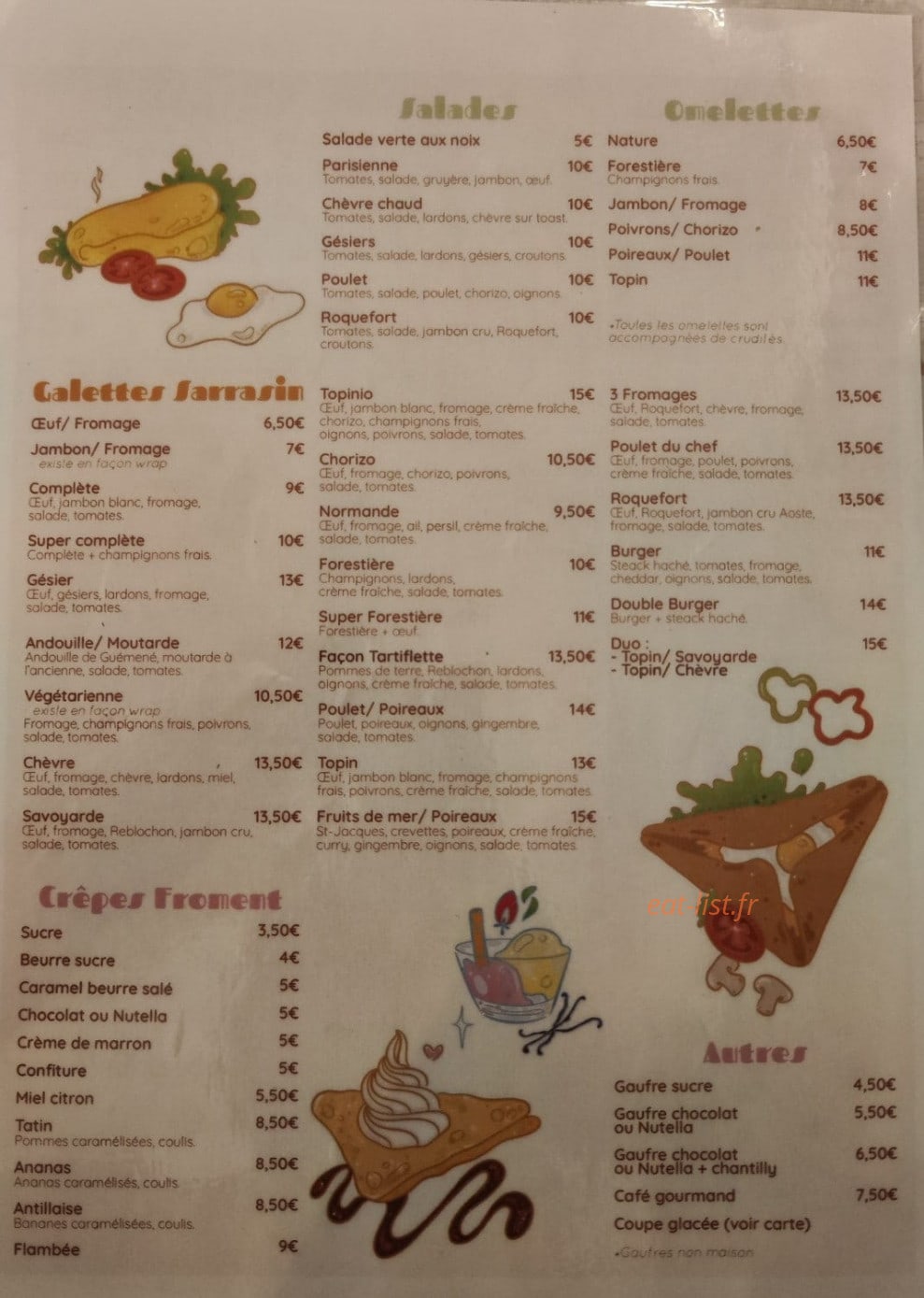 Carte et menu de Crêperie A l'Abri Du Temps à Sainte Foy la Grande — Les galettes sarrasin, crêpes de froment, ...