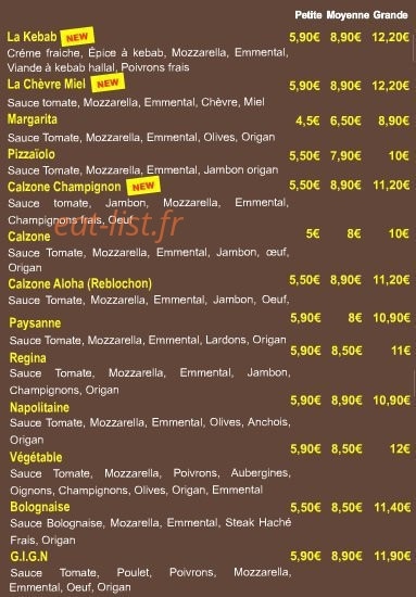 Hawaiian pizza — carte page 1