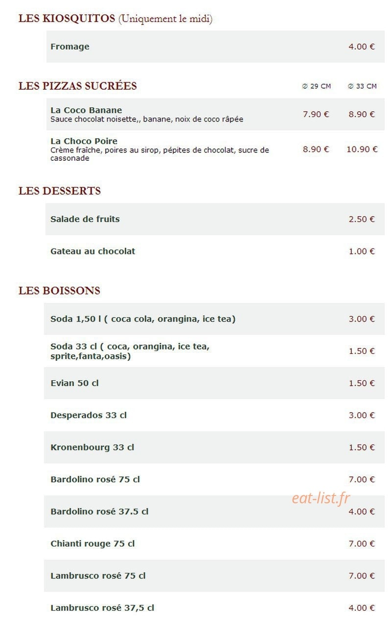 Le Kiosque à Pizzas — carte page 2