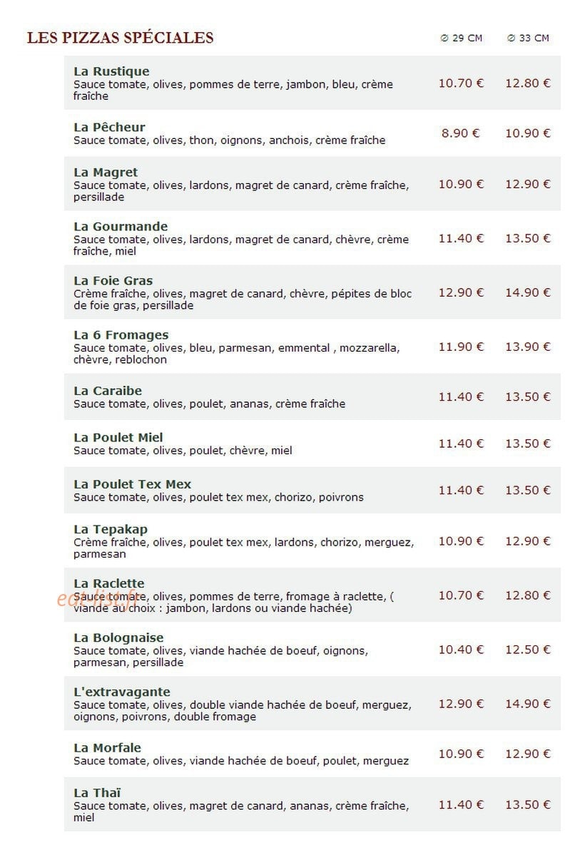 Le Kiosque à Pizzas — carte page 1