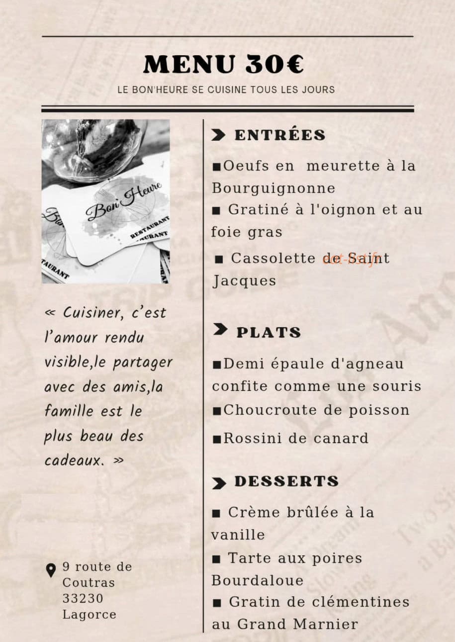 Bon'Heure — carte page 1