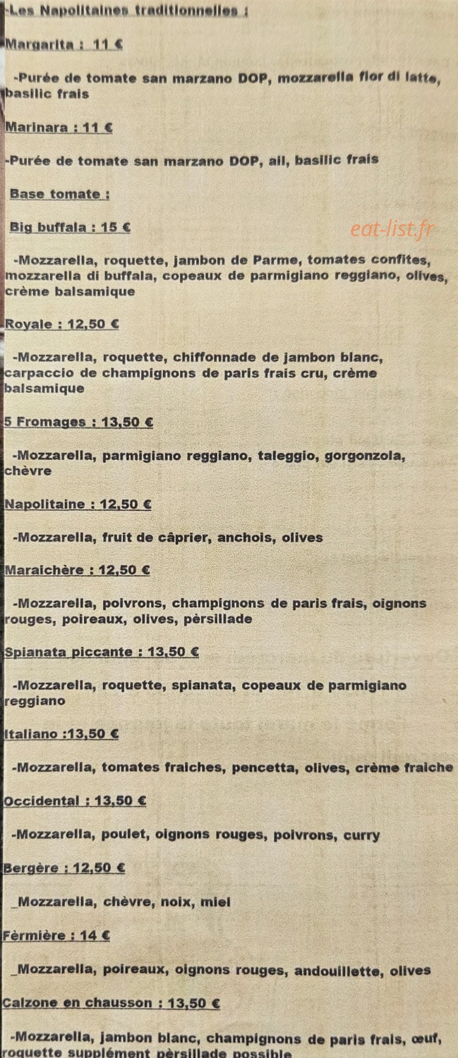 Carte et menu de La Casa Napolitana à Saint Medard de Guizieres — Les pizzas
