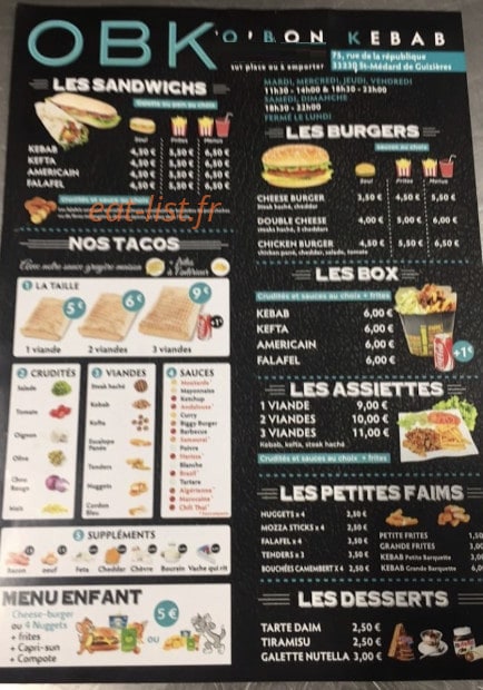 OBK O' Bon Kebab — carte page 1