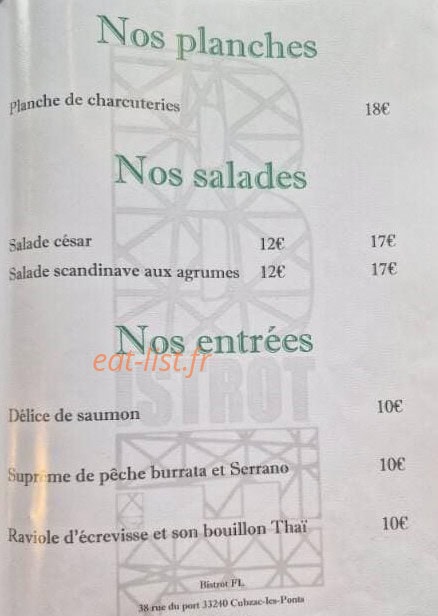 Bistrot FL. — carte page 1