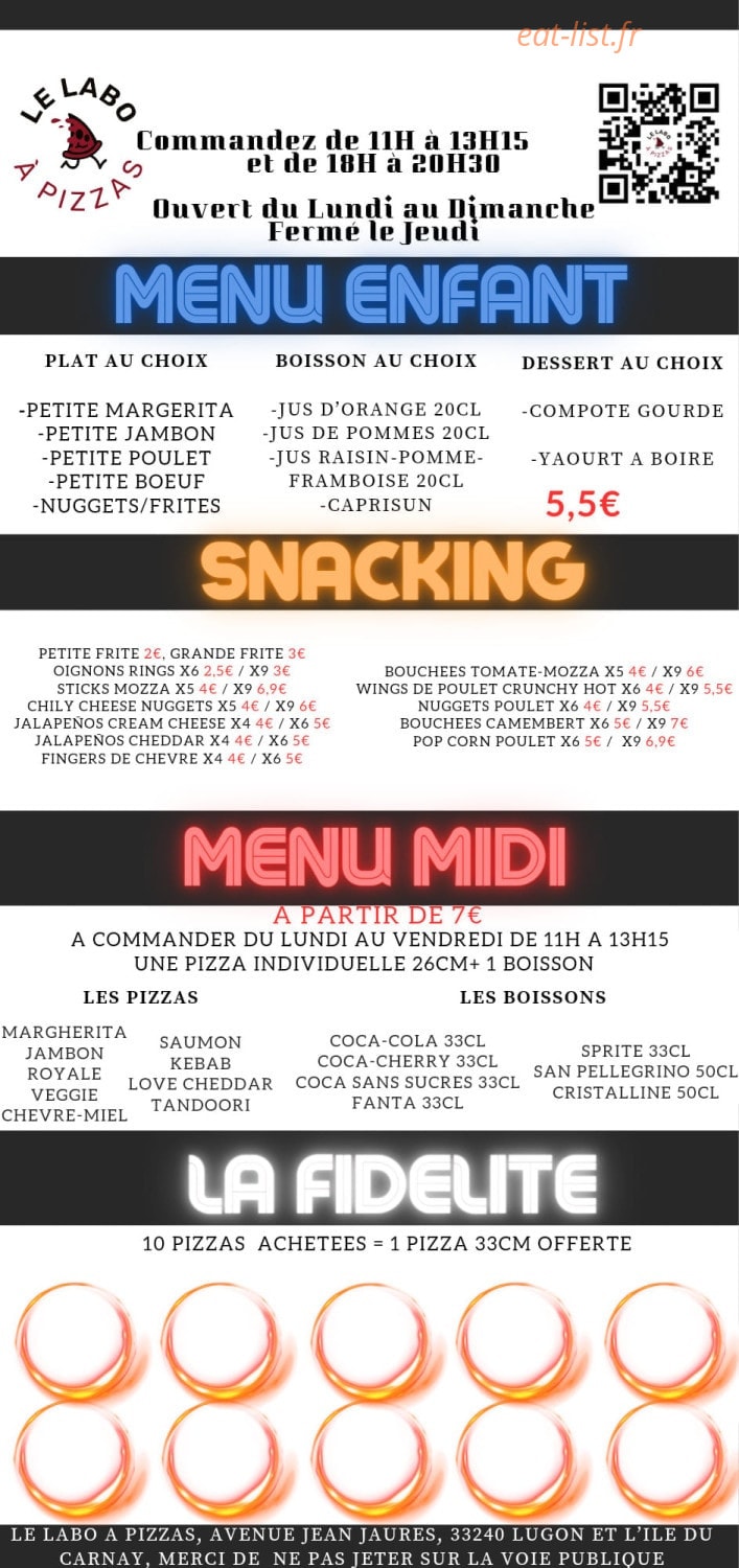 Le labo à Pizzas — carte page 2