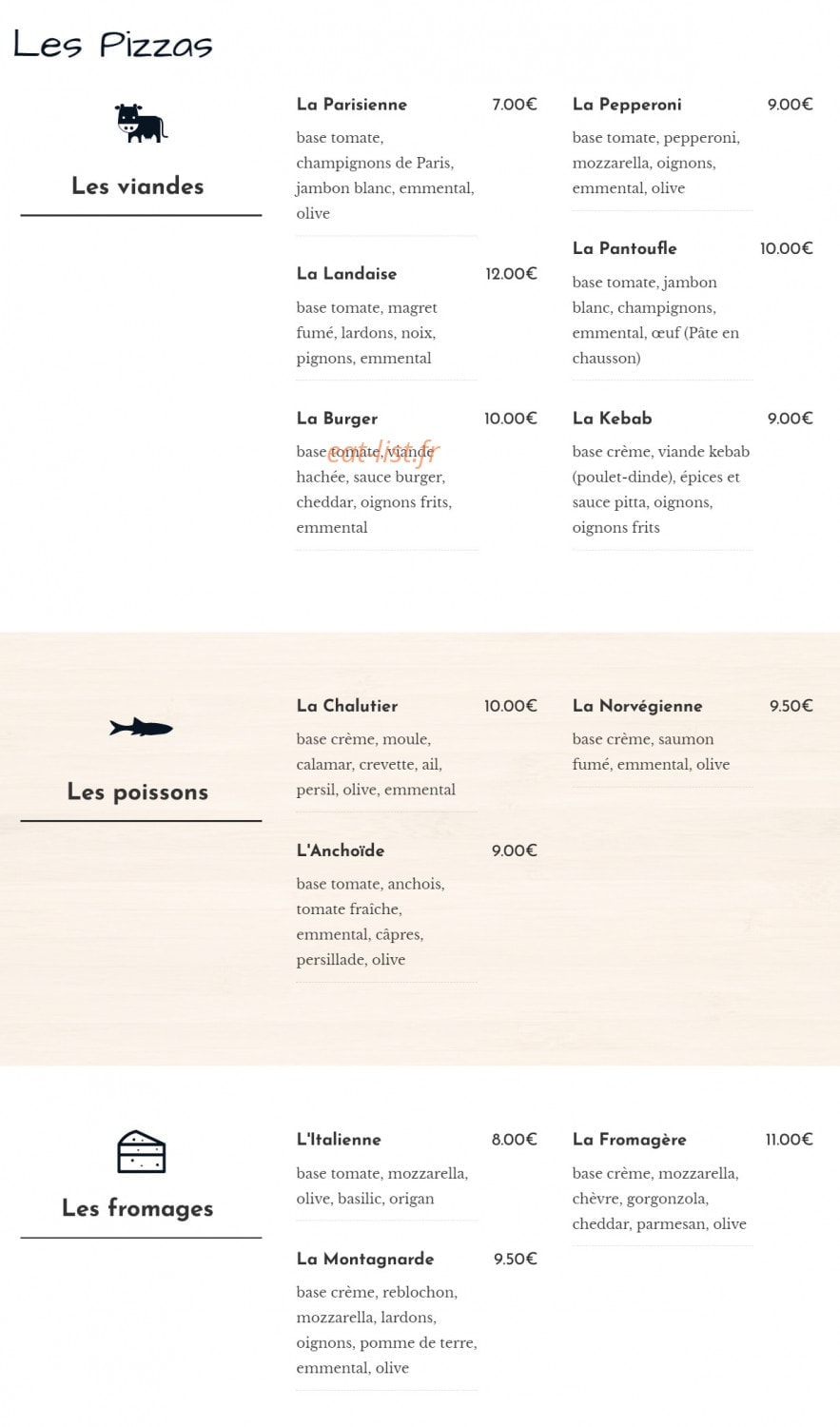 Niño pizzas — carte page 1