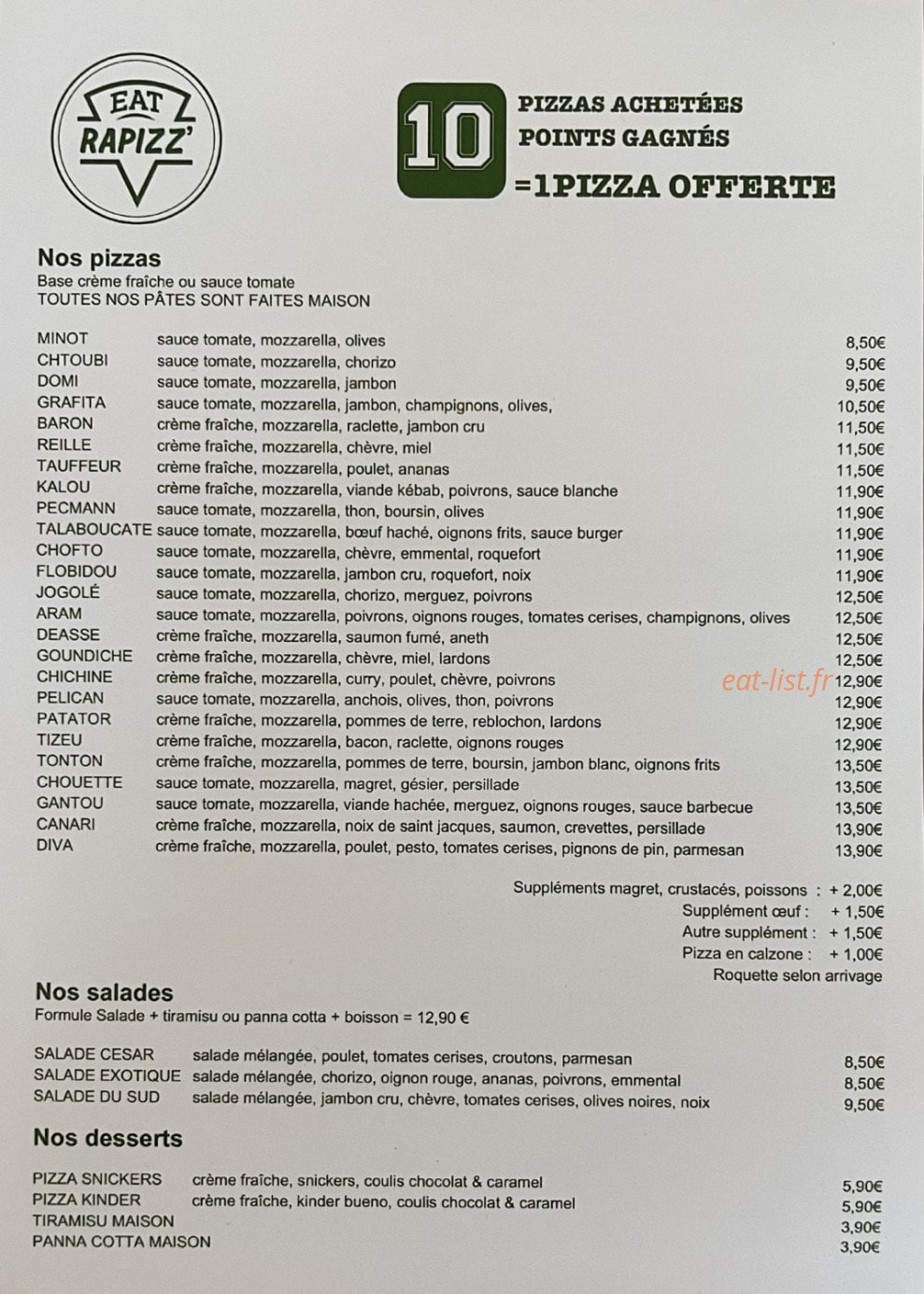 Eat Rapizz’ — carte page 1