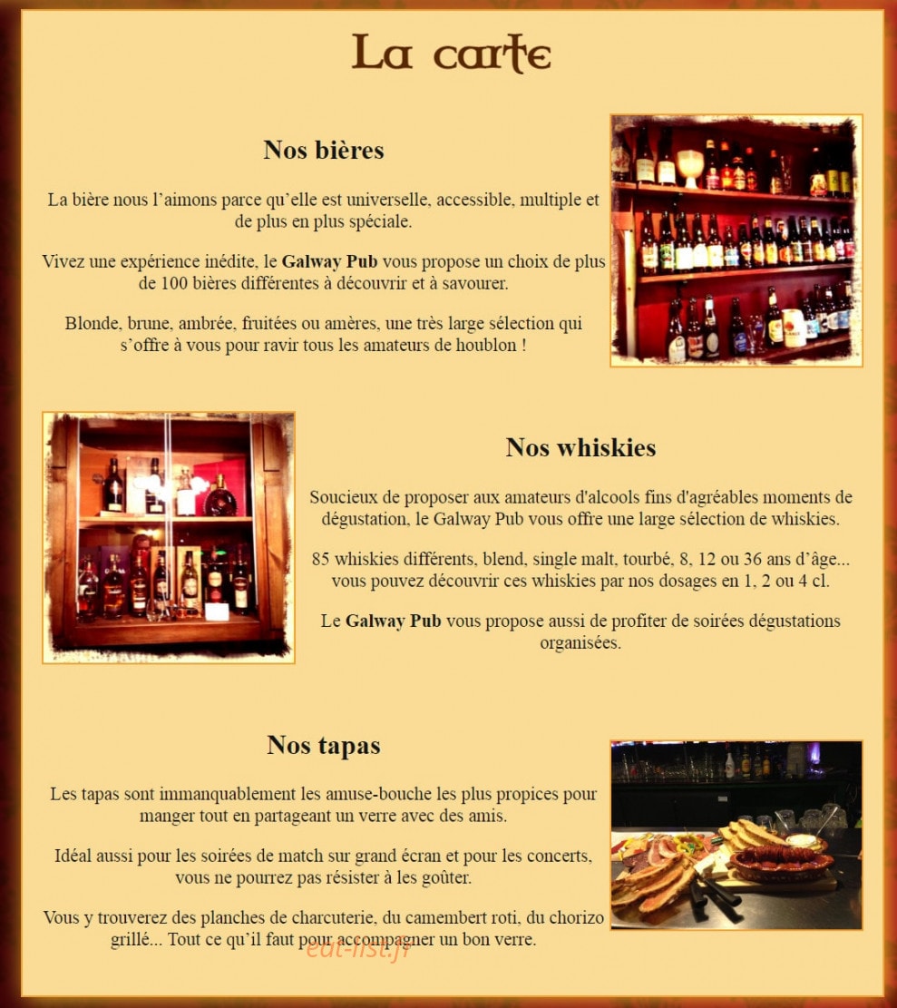 Galway Pub — carte page 1