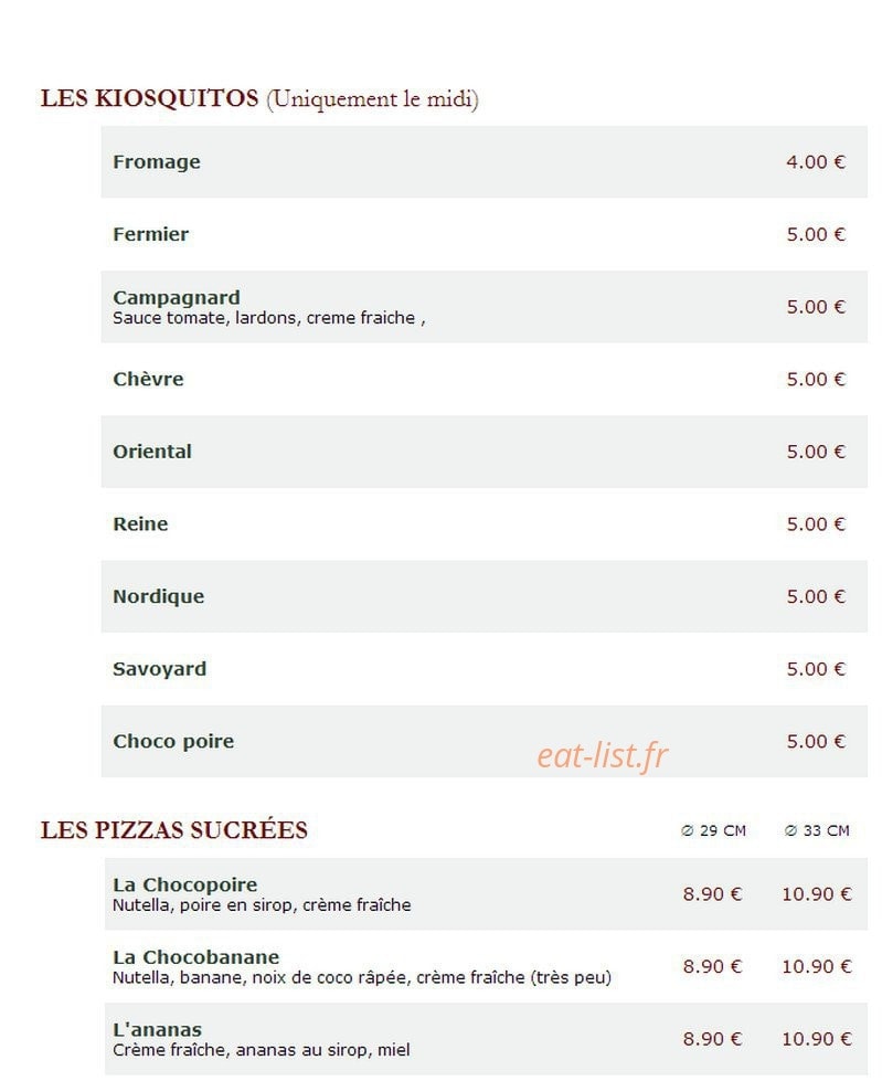 Le Kiosque à Pizzas — carte page 4