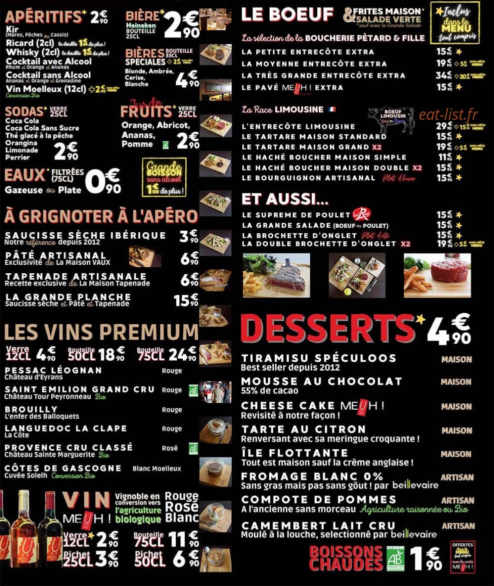 Meuh ! Restaurant — carte page 1