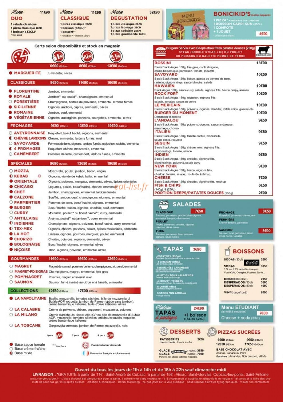 Pizza Bonici — carte page 1