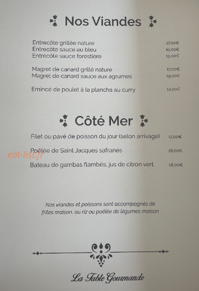 La Table Gourmande — carte page 3