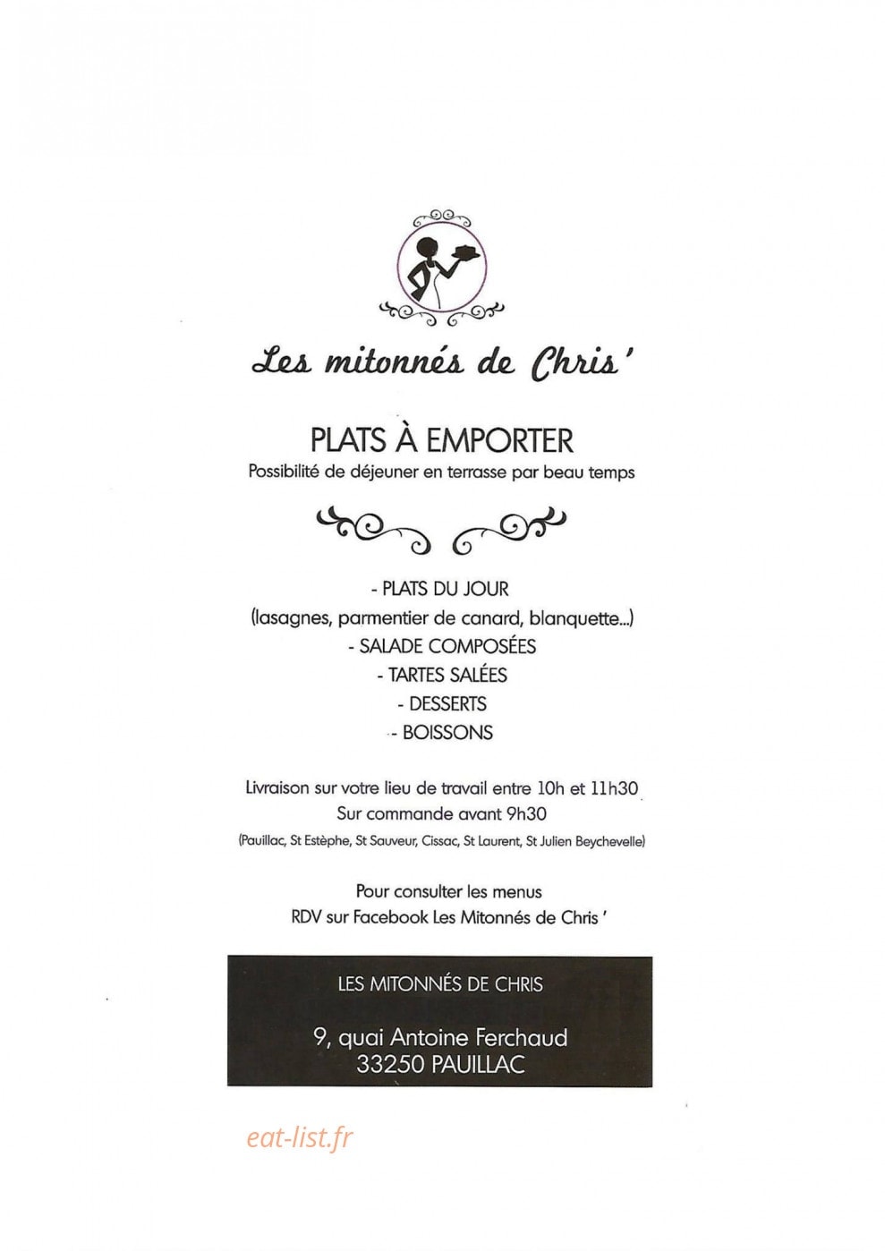 Les mitonnés de Chris' — carte page 1