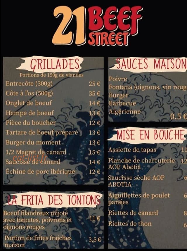 21 Beef Street — carte page 1