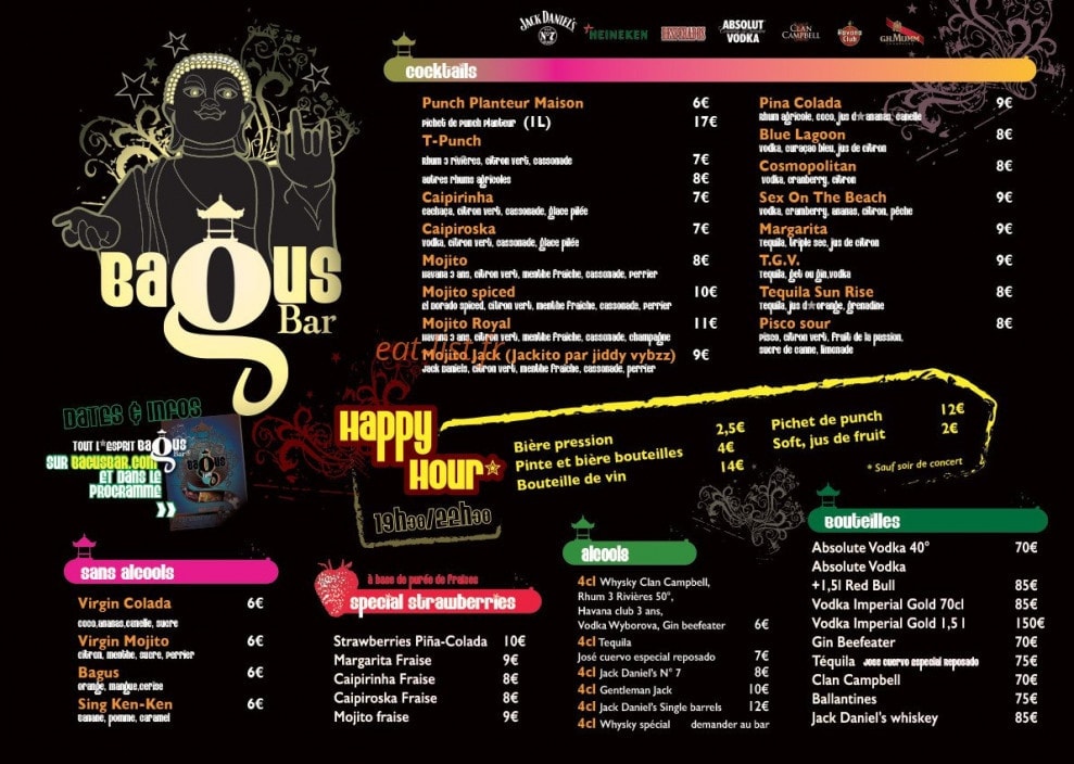 Bagus bar — carte page 1