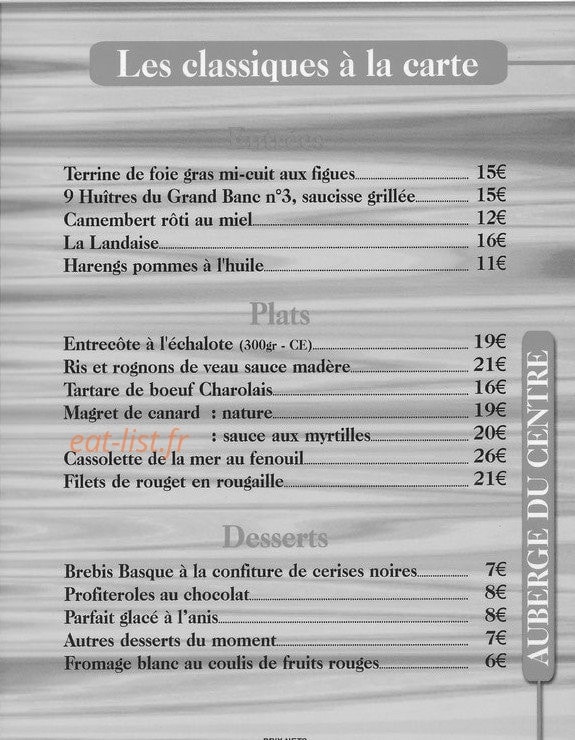 Le Bistrot du Centre — carte page 3