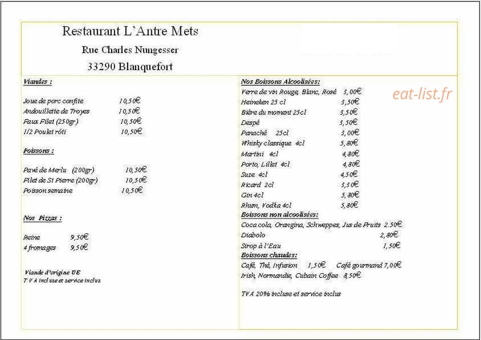 L'Antre Mets — carte page 2