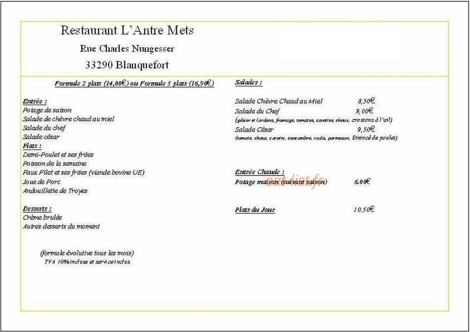 L'Antre Mets — carte page 1