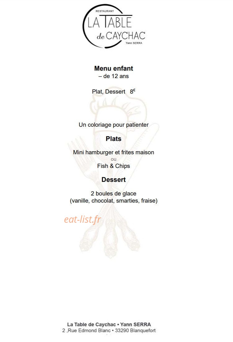 La Table de Caychac — carte page 9