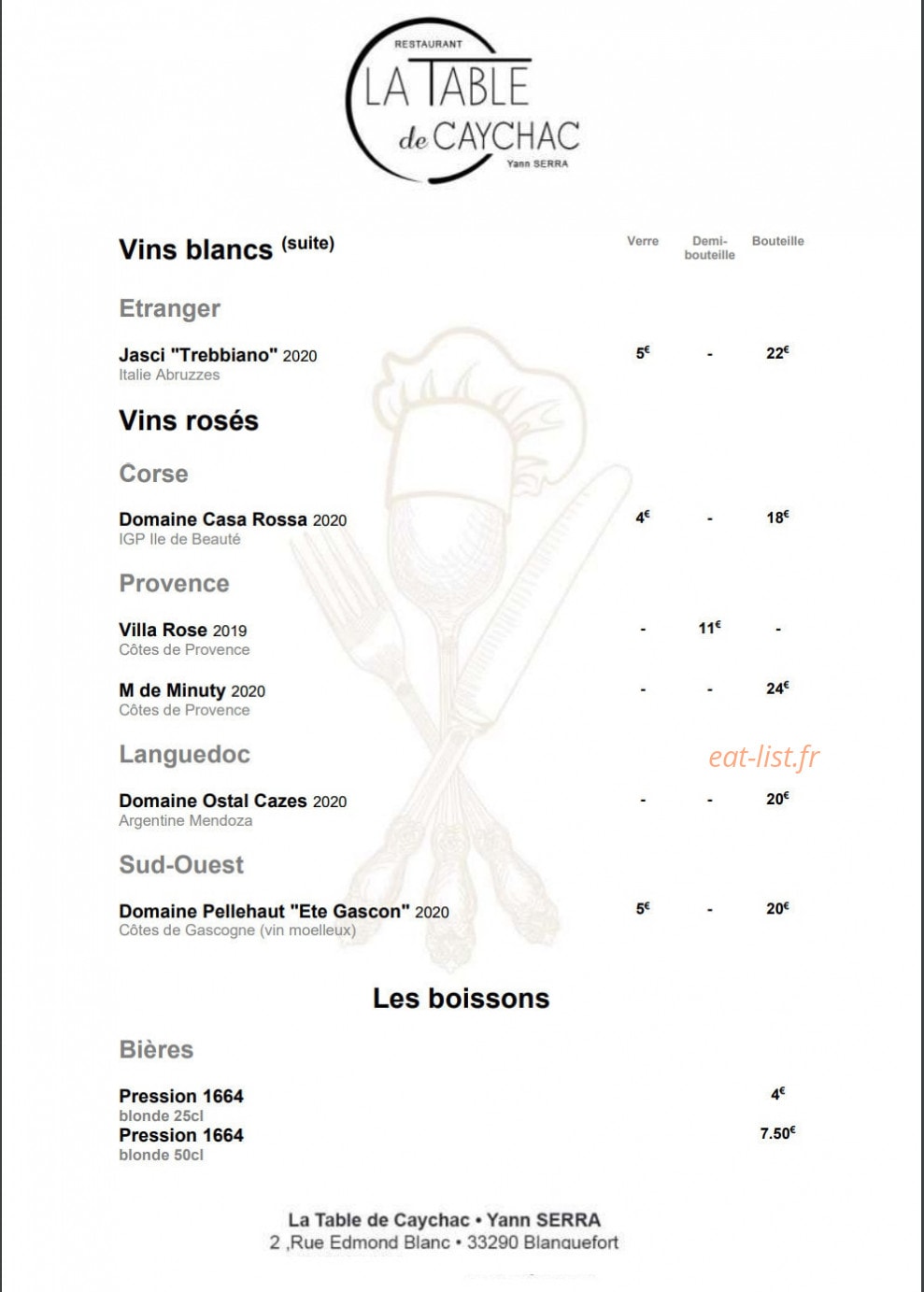 La Table de Caychac — carte page 5